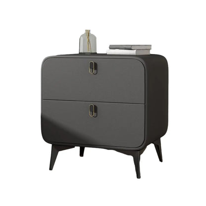 Table de chevet scandinave en cuir et bois avec 2 tiroirs