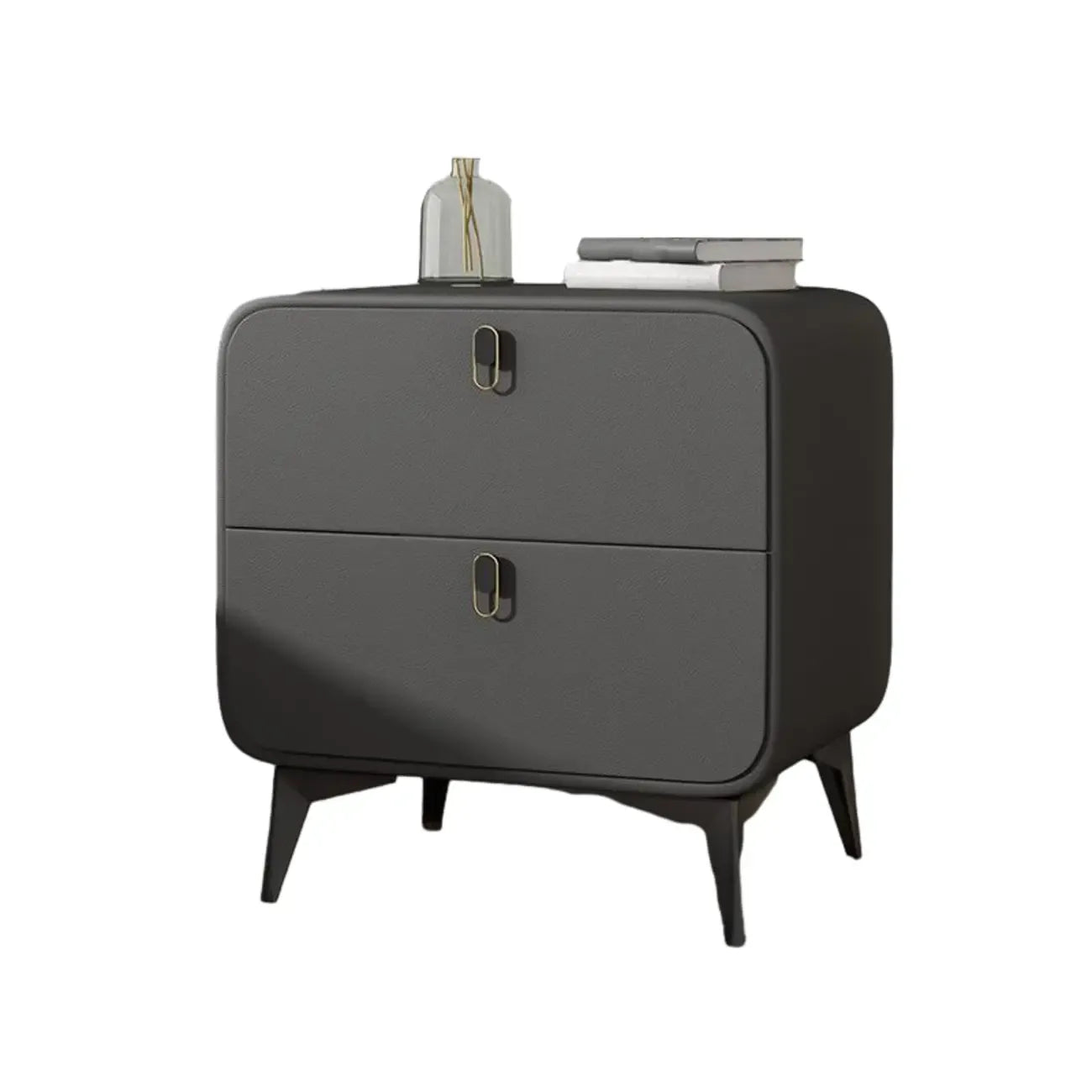 Table de chevet scandinave en cuir et bois avec 2 tiroirs