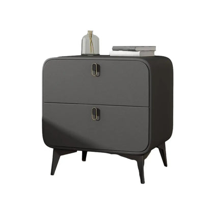 Table de chevet scandinave en cuir et bois avec 2 tiroirs