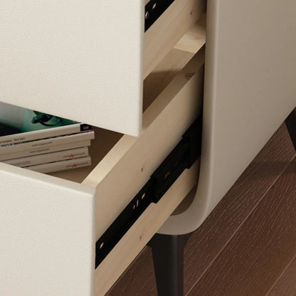 Table de chevet scandinave en cuir et bois avec 2 tiroirs