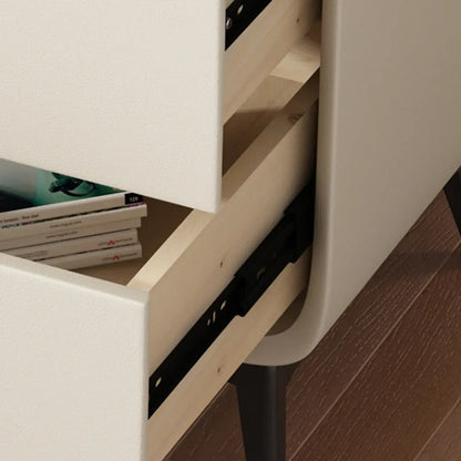 Table de chevet scandinave en cuir et bois avec 2 tiroirs