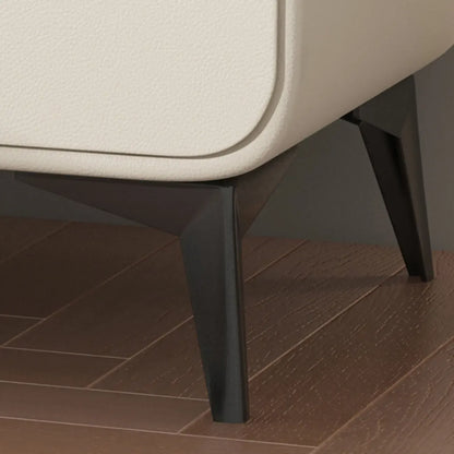 Table de chevet scandinave en cuir et bois avec 2 tiroirs