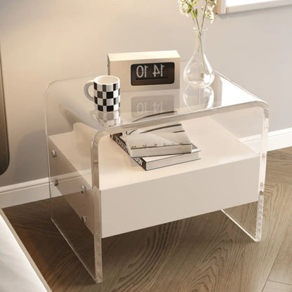 Table de chevet avec tiroir et cadre en acrylique blanc transparent