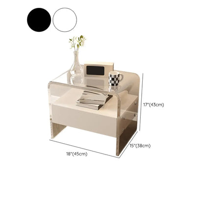 Table de chevet avec tiroir et cadre en acrylique blanc transparent