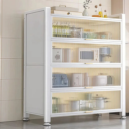 Buffet moderne et simple en métal avec portes relevables et plusieurs placards