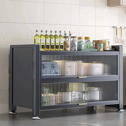 Buffet moderne et simple en métal avec portes relevables et plusieurs placards