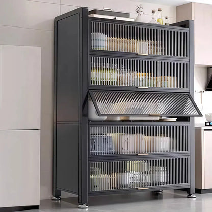 Buffet moderne et simple en métal avec portes relevables et plusieurs placards