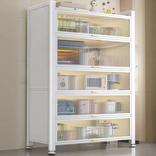 Buffet moderne et simple en métal avec portes relevables et plusieurs placards