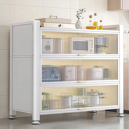 Buffet moderne et simple en métal avec portes relevables et plusieurs placards