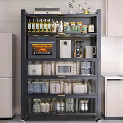 Buffet moderne et simple en métal avec portes relevables et plusieurs placards