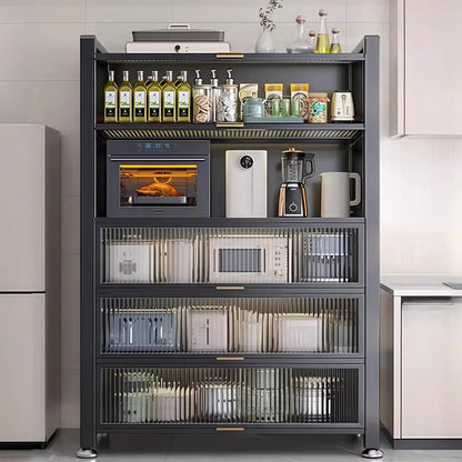 Buffet moderne et simple en métal avec portes relevables et plusieurs placards