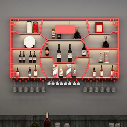 Étagère murale à plusieurs niveaux en métal doré pour bouteilles de vin et verres