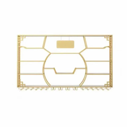 Étagère murale à plusieurs niveaux en métal doré pour bouteilles de vin et verres