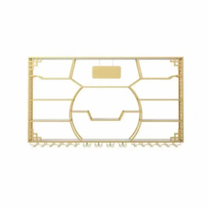 Étagère murale à plusieurs niveaux en métal doré pour bouteilles de vin et verres