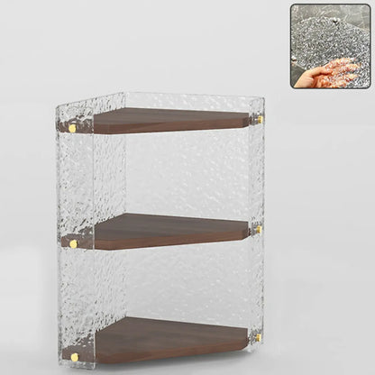 Meuble d'angle moderne avec étagères ouvertes en acrylique et bois naturel