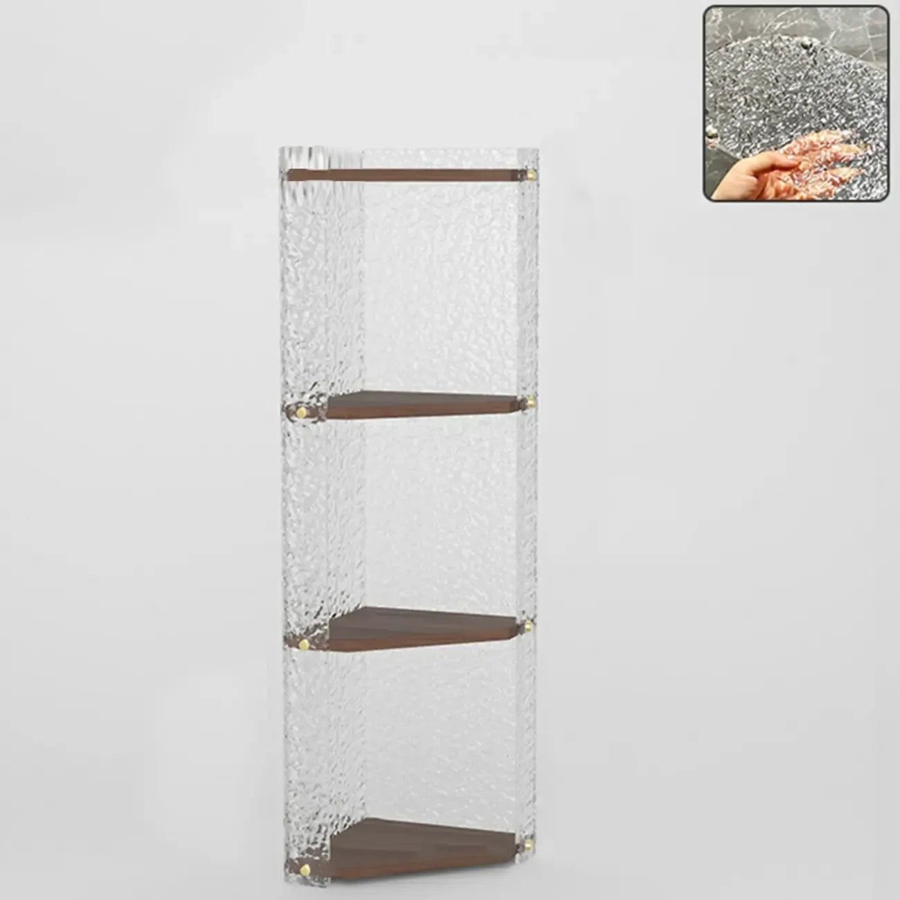 Meuble d'angle moderne avec étagères ouvertes en acrylique et bois naturel