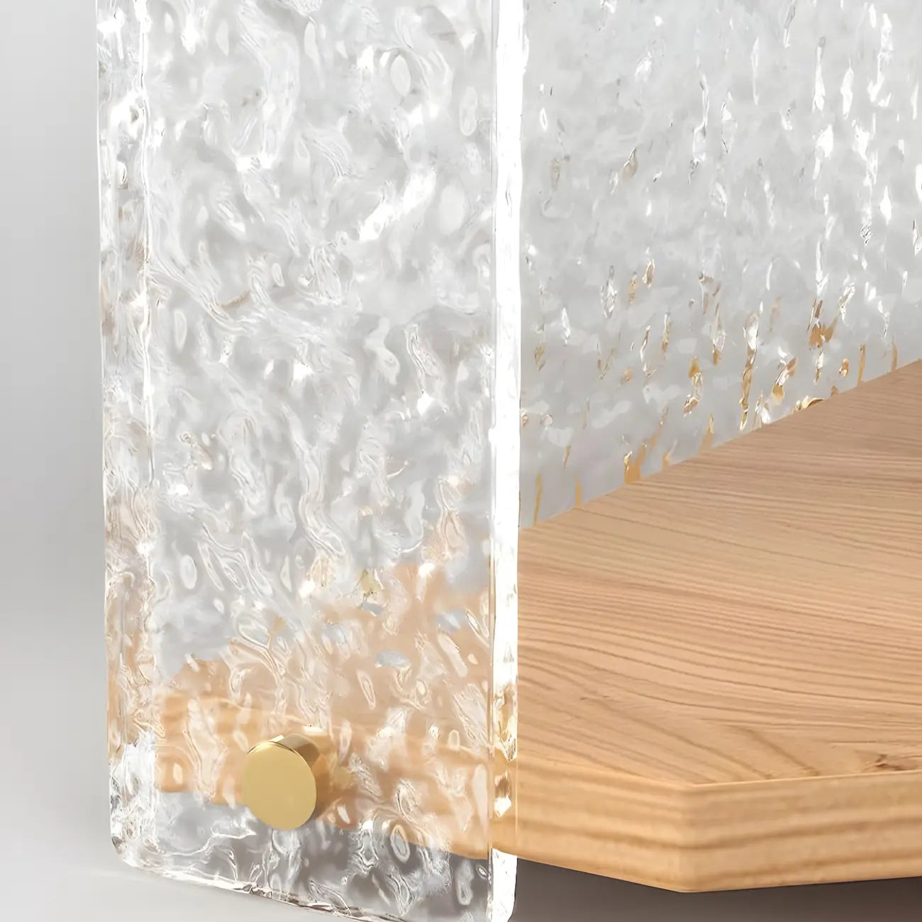 Meuble d'angle moderne avec étagères ouvertes en acrylique et bois naturel