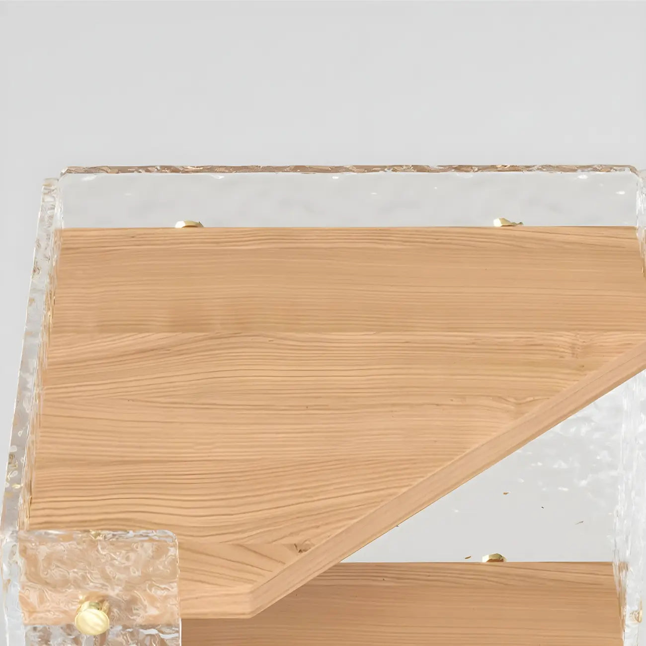 Meuble d'angle moderne avec étagères ouvertes en acrylique et bois naturel