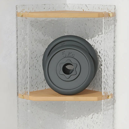 Meuble d'angle moderne avec étagères ouvertes en acrylique et bois naturel