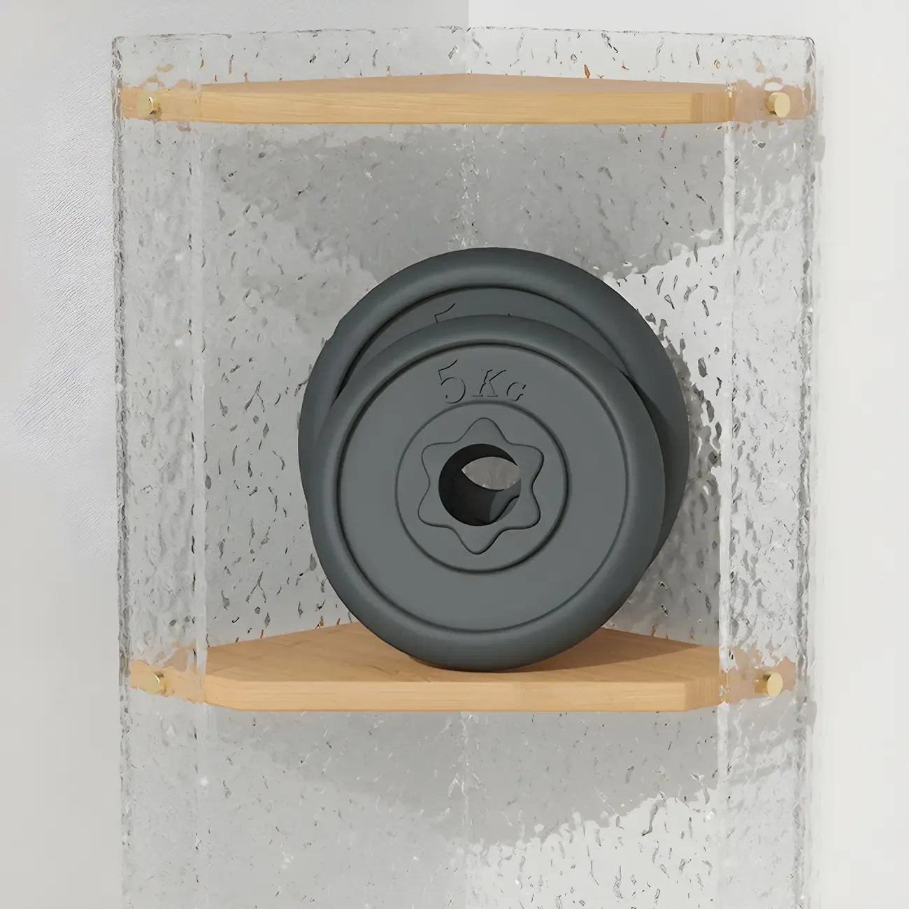 Meuble d'angle moderne avec étagères ouvertes en acrylique et bois naturel