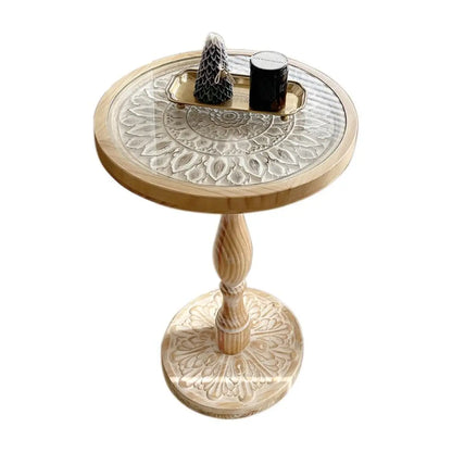 Table d'appoint ronde rétro en bois clair pour salon