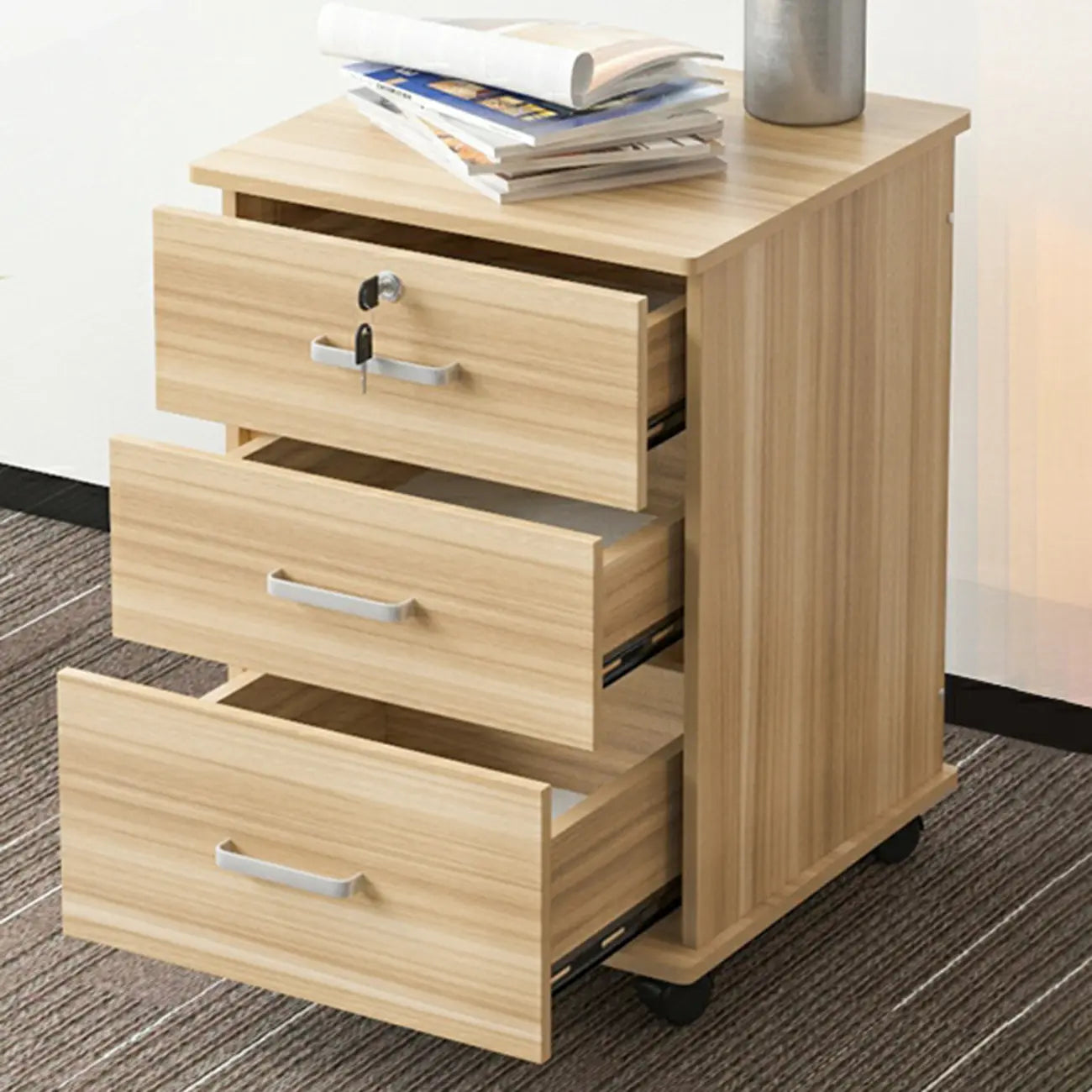 Classeur mobile Lokable en bois brun et blanc à 3 tiroirs