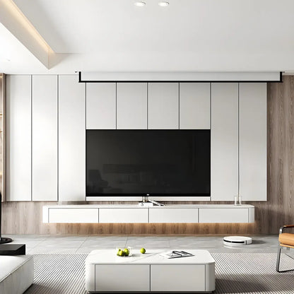 Meuble TV suspendu élégant en pierre blanche avec tiroirs de rangement