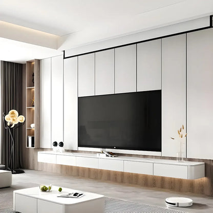 Meuble TV suspendu élégant en pierre blanche avec tiroirs de rangement