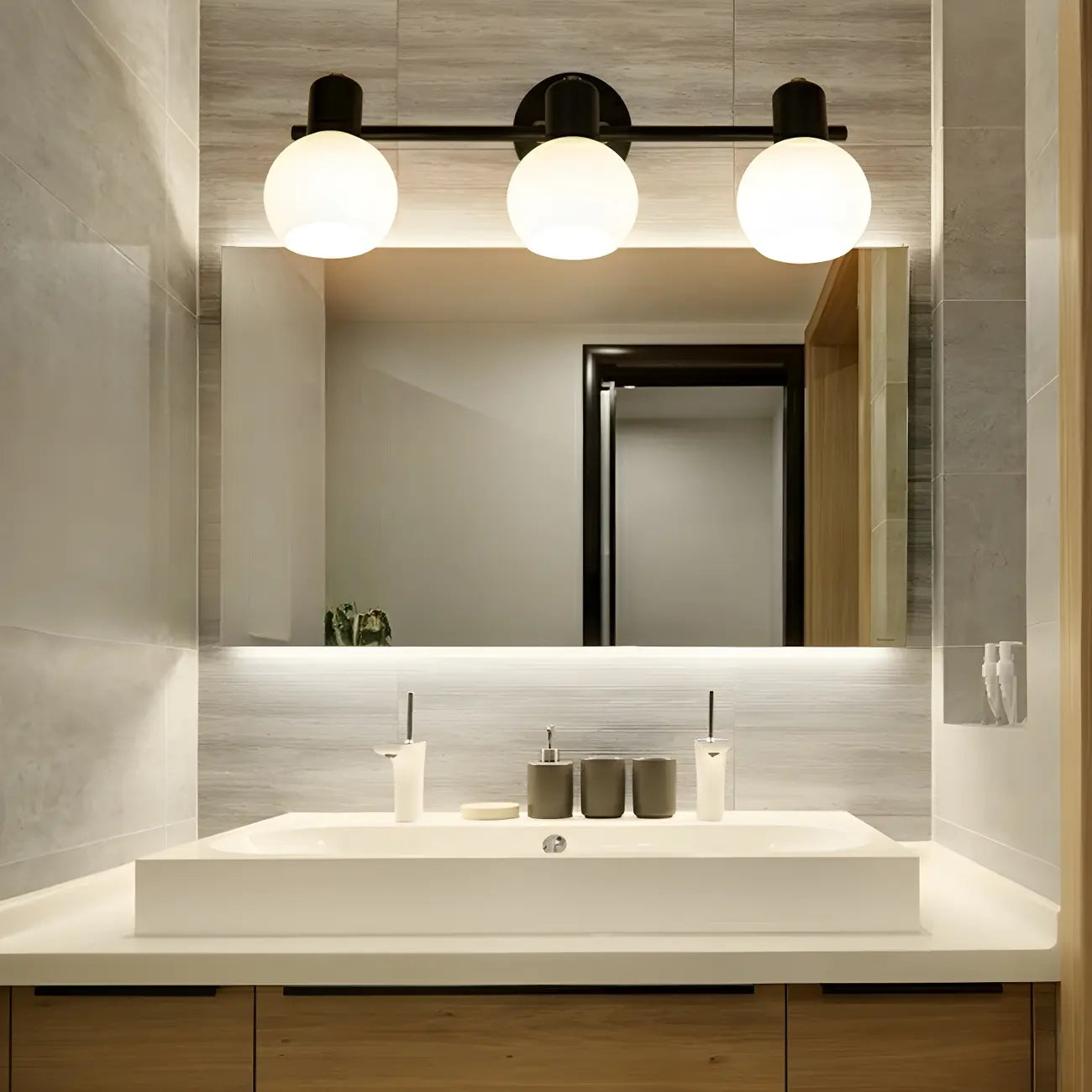 Applique murale moderne en métal et verre noir avec dôme pour salle de bain