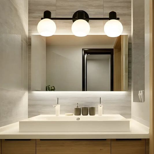 Applique murale moderne en métal et verre noir avec dôme pour salle de bain