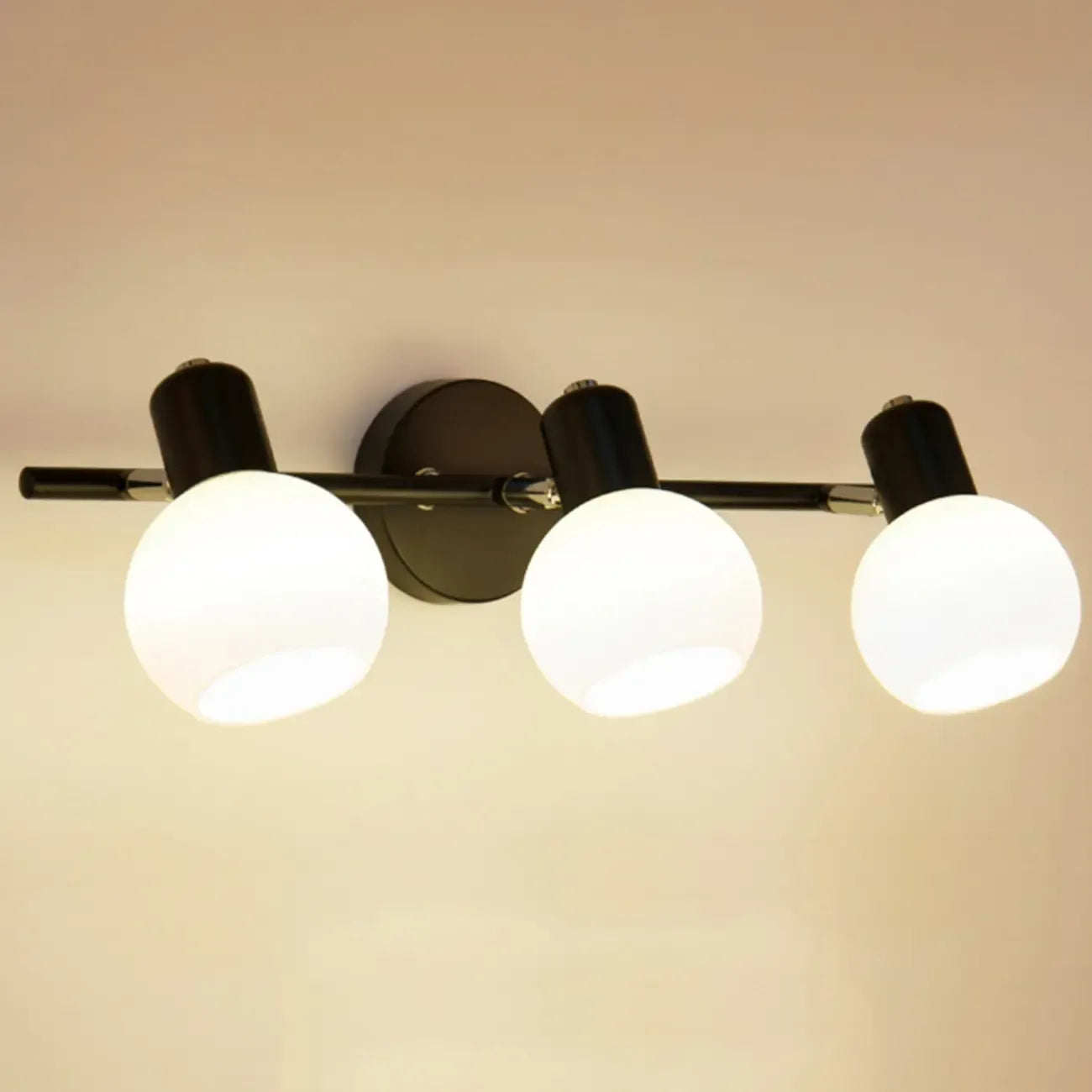 Applique murale moderne en métal et verre noir avec dôme pour salle de bain