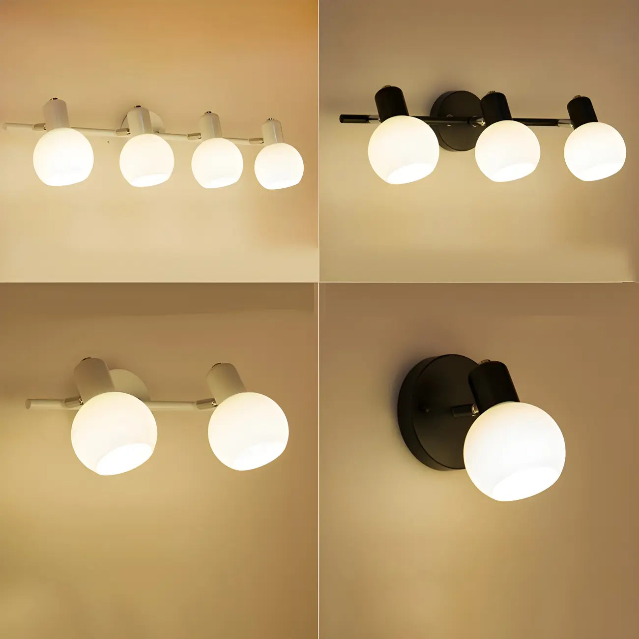 Applique murale moderne en métal et verre noir avec dôme pour salle de bain