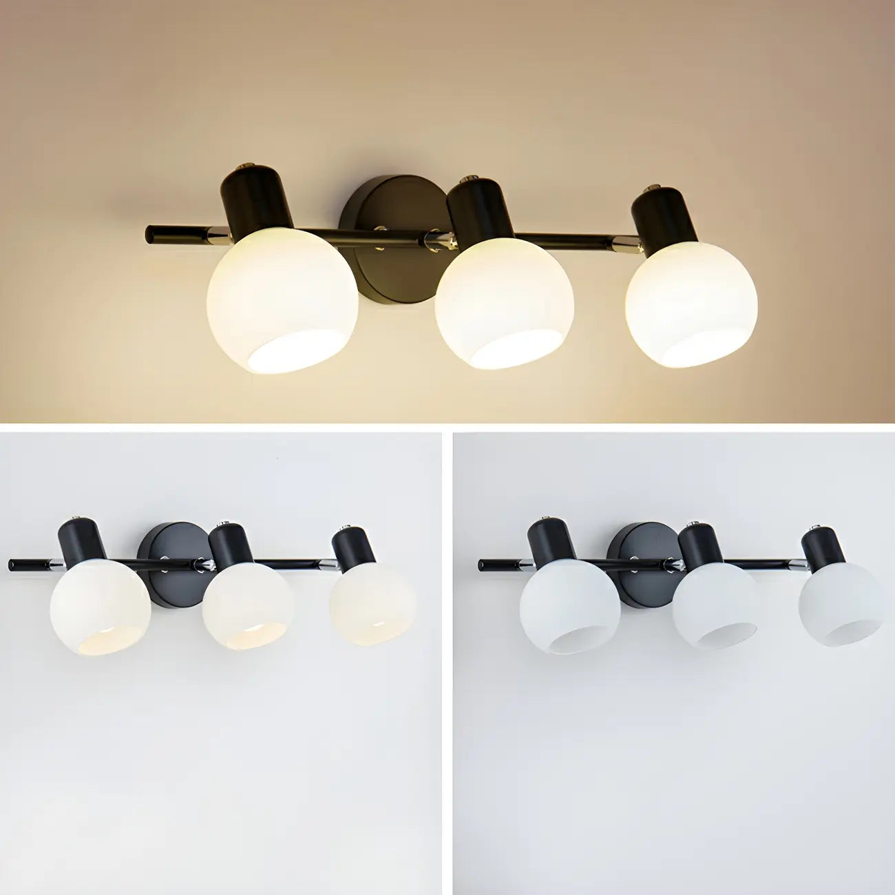 Applique murale moderne en métal et verre noir avec dôme pour salle de bain