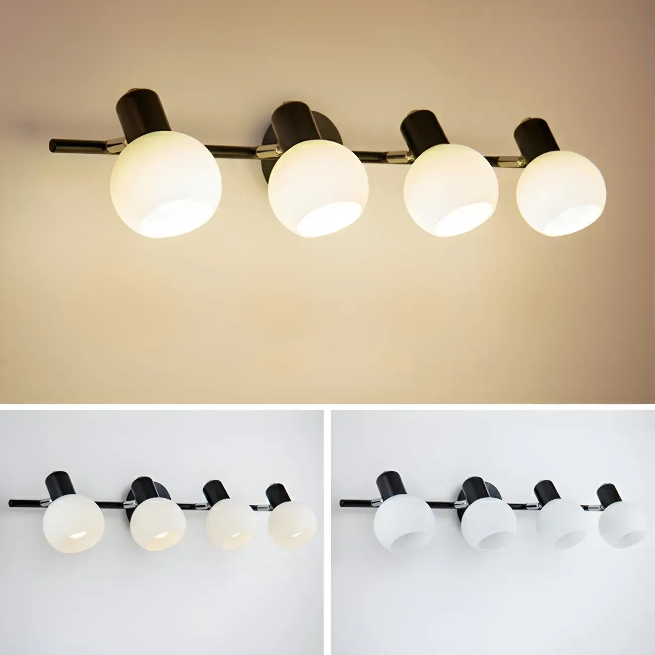 Applique murale moderne en métal et verre noir avec dôme pour salle de bain
