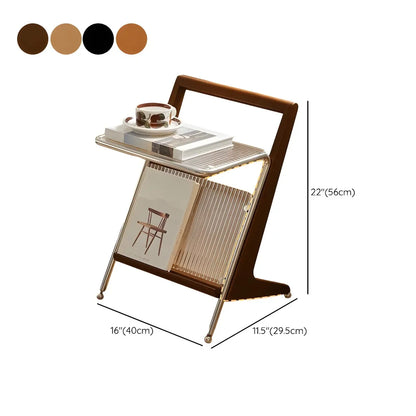 Petite table d'appoint unique en forme de Z, en bois massif et verre.