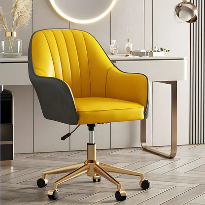 Fauteuil de bureau pivotant moderne en cuir jaune