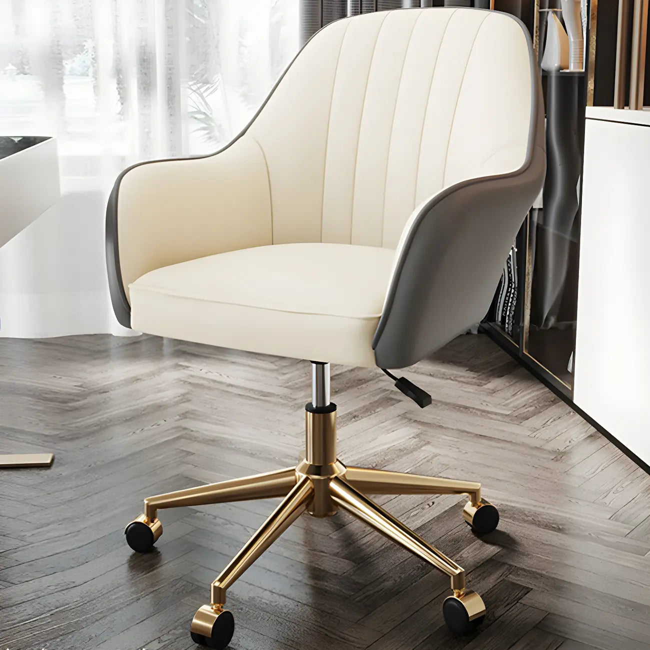 Fauteuil de bureau pivotant moderne en cuir jaune