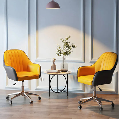 Fauteuil de bureau pivotant moderne en cuir jaune