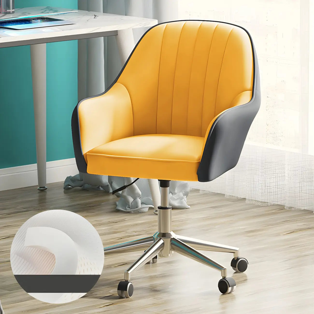 Fauteuil de bureau pivotant moderne en cuir jaune