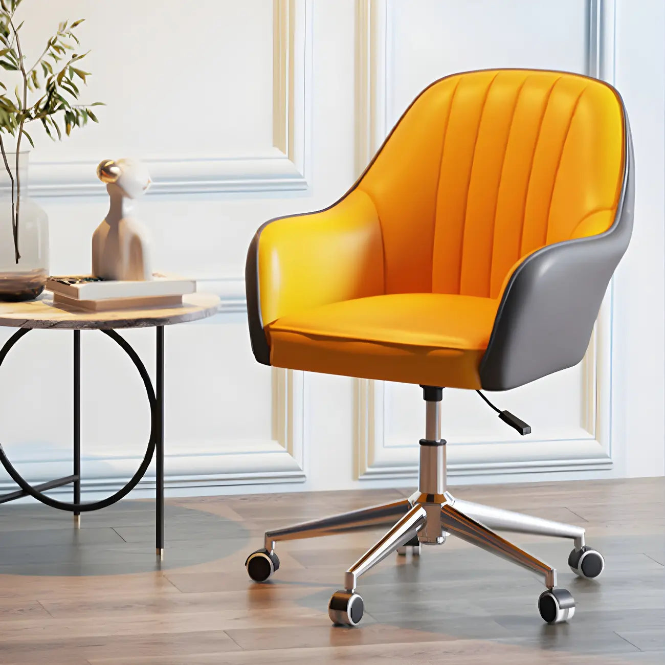 Fauteuil de bureau pivotant moderne en cuir jaune