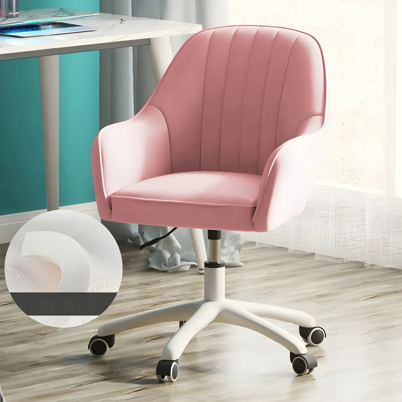 Fauteuil de bureau pivotant moderne en cuir jaune