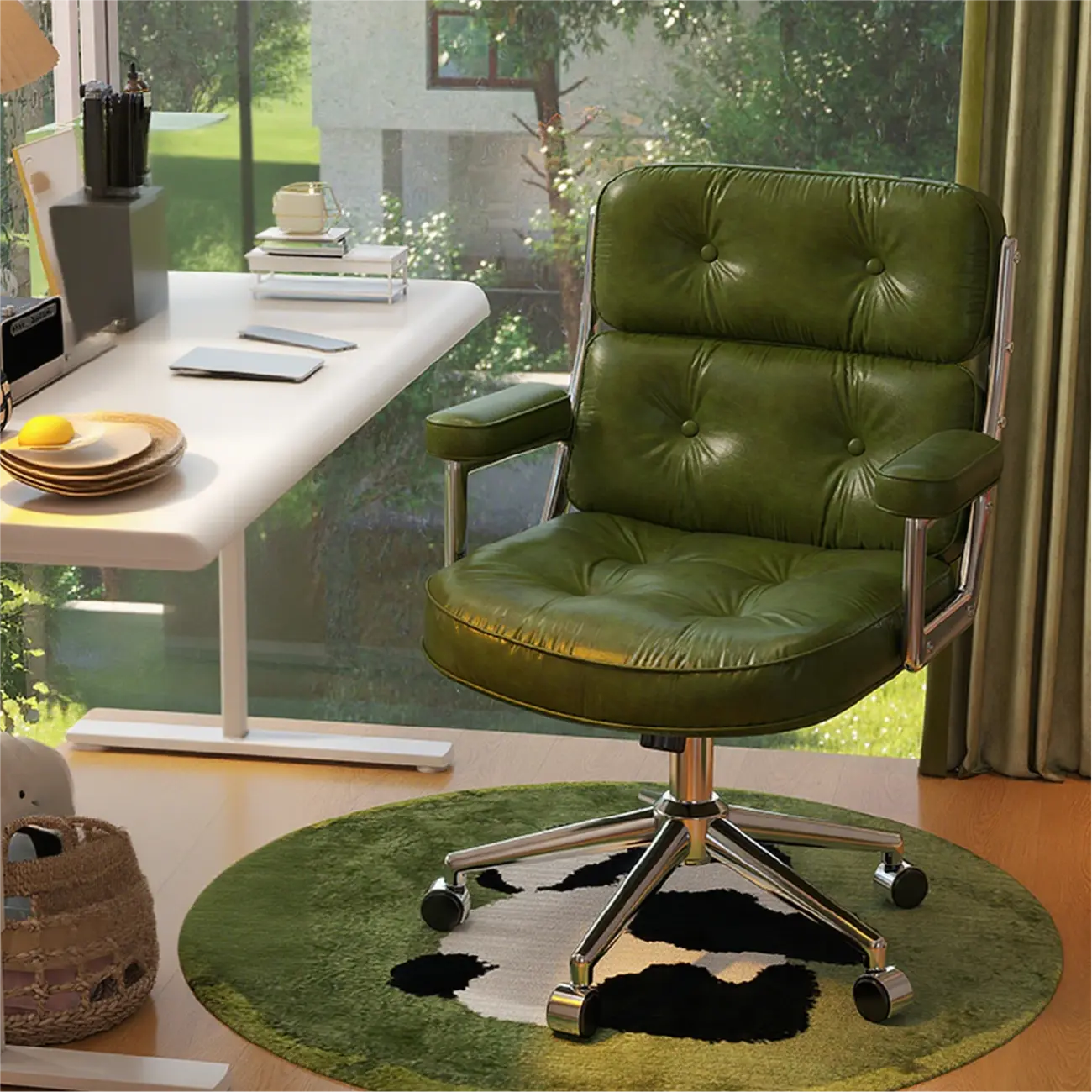 Chaise de bureau ergonomique moderne en cuir, réglable et inclinable