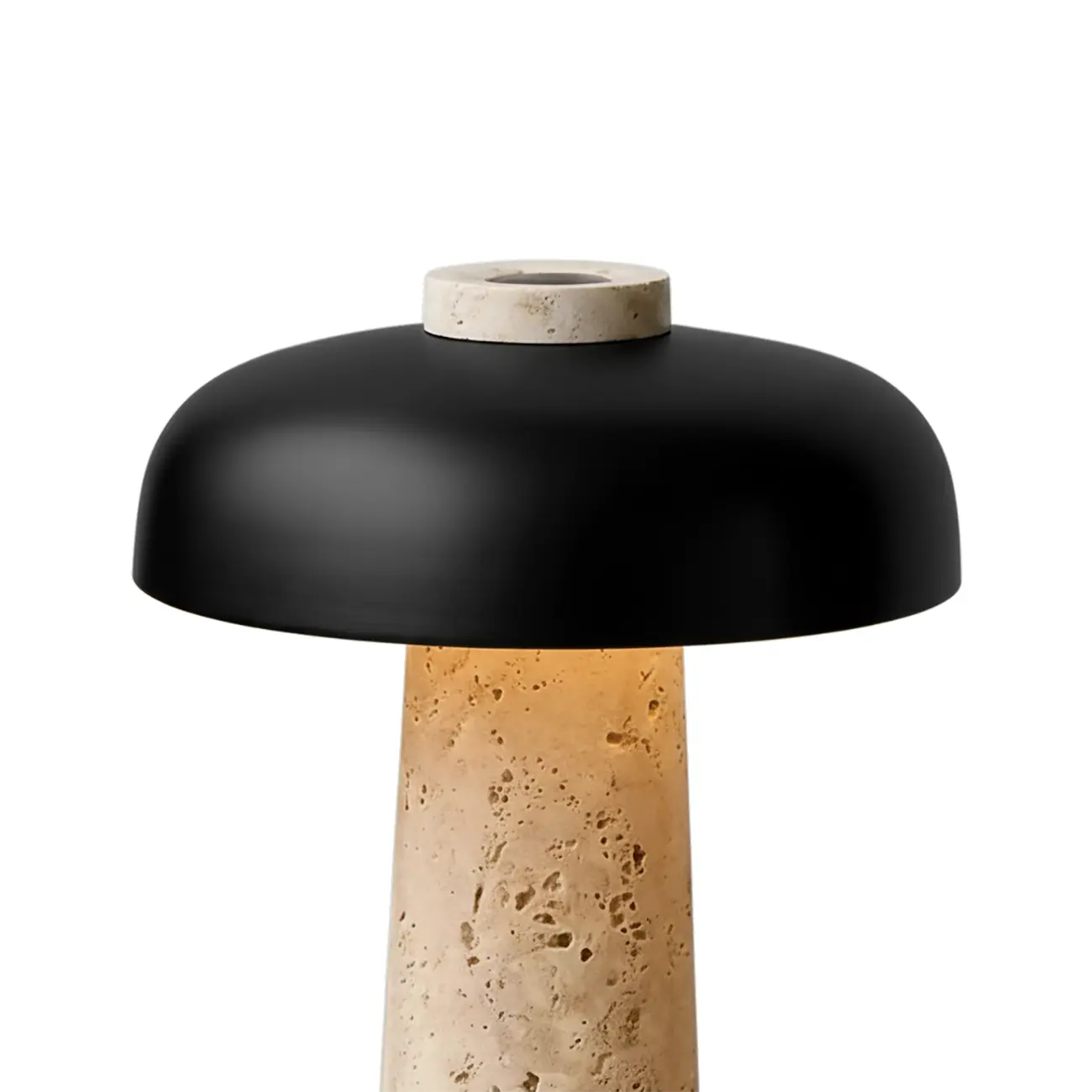 Lampe de table moderne en pierre de travertin avec abat-jour en fer