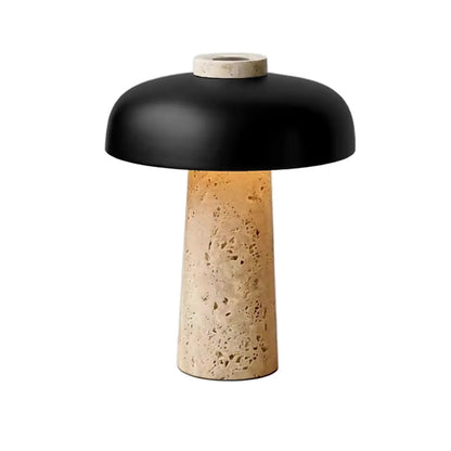 Lampe de table moderne en pierre de travertin avec abat-jour en fer