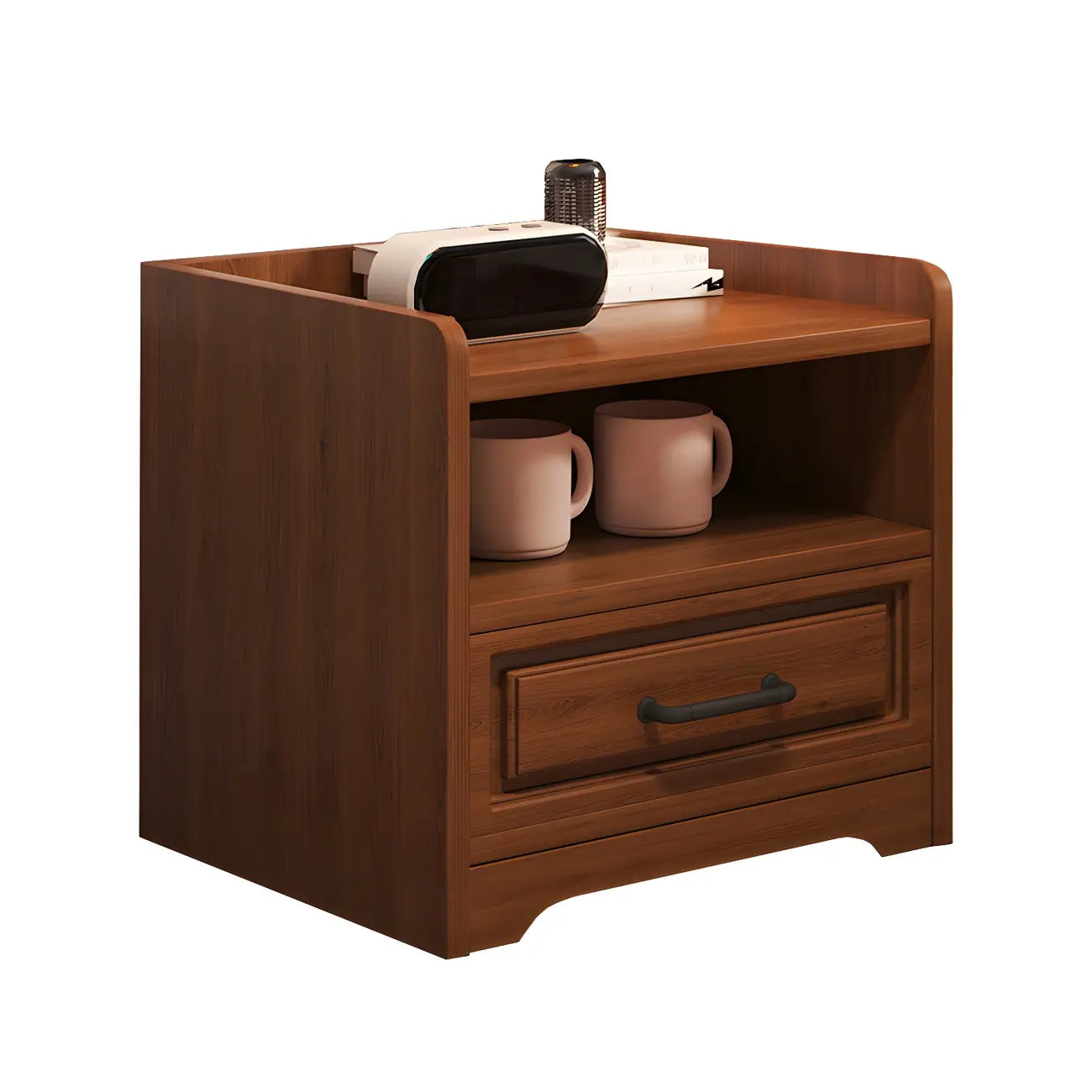 Table de chevet moderne en bois blanc avec plateau à 2 tiroirs