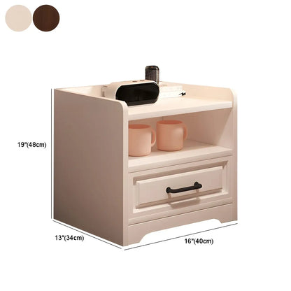 Table de chevet moderne en bois blanc avec plateau à 2 tiroirs