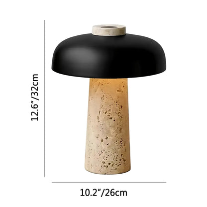 Lampe de table moderne en pierre de travertin avec abat-jour en fer