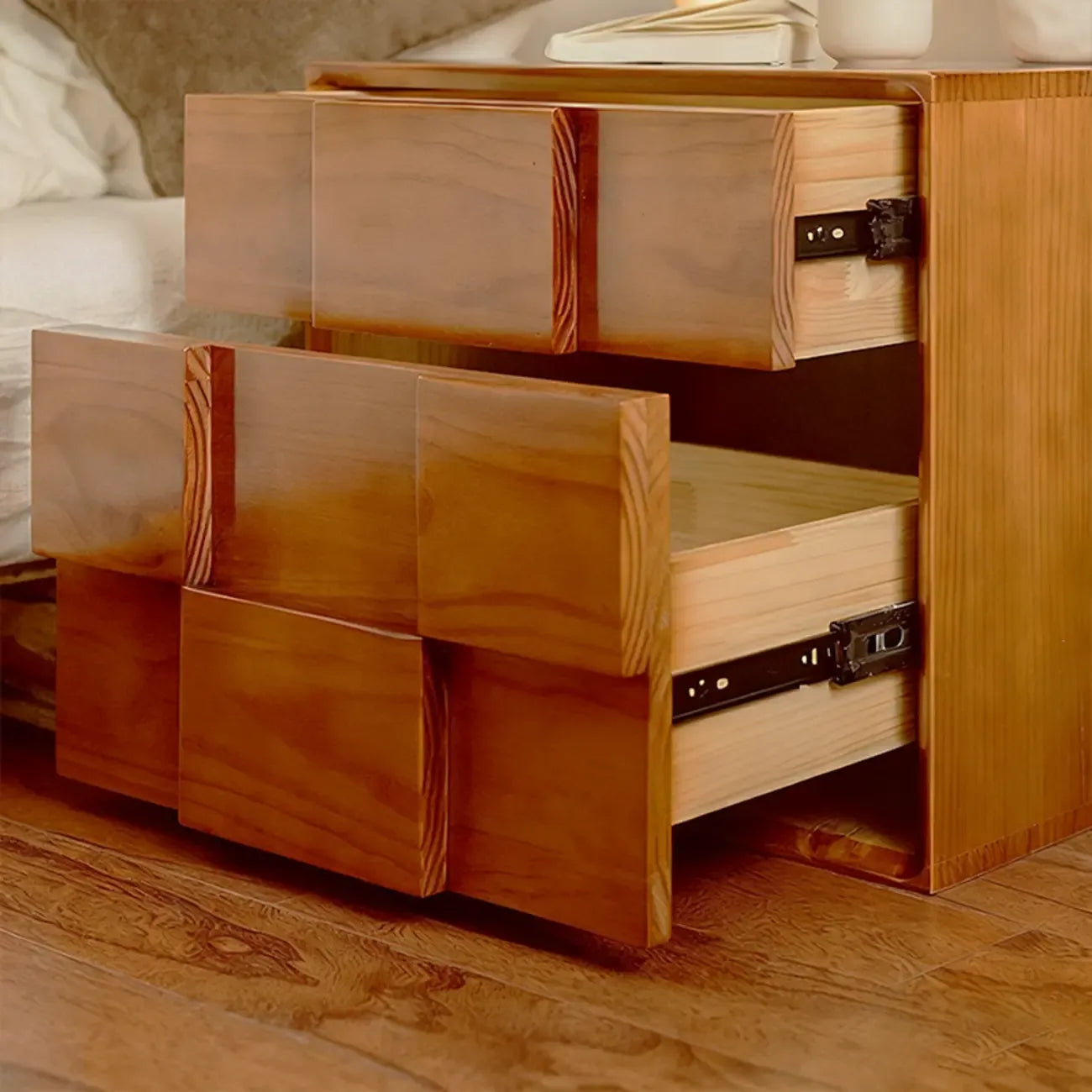 Table de chevet en bois de style moderne du milieu du siècle avec 2 tiroirs