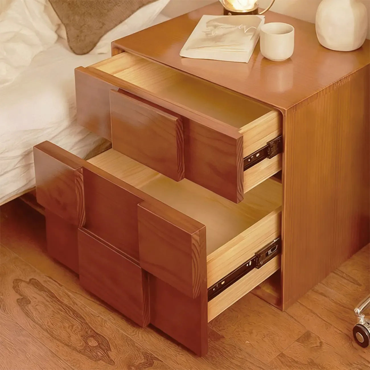 Table de chevet en bois de style moderne du milieu du siècle avec 2 tiroirs