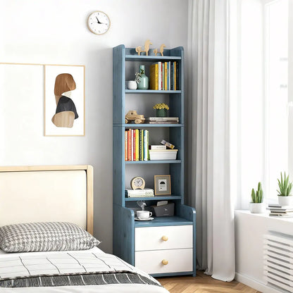 Table de chevet moderne en bois, haute et spacieuse, avec étagères et 2 tiroirs